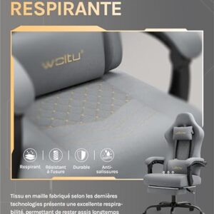 Chaise Gaming Massante WOLTU GS08gr – Ergonomique avec Soutien Lombaire et Repose-Pieds