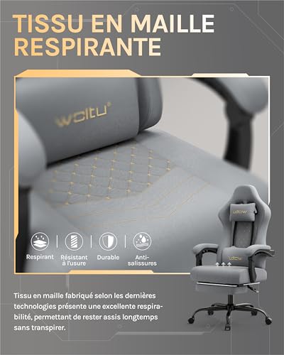 Chaise Gaming Massante WOLTU GS08gr – Ergonomique avec Soutien Lombaire et Repose-Pieds