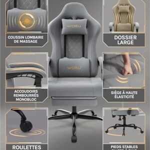 Chaise Gaming Massante WOLTU GS08gr – Ergonomique avec Soutien Lombaire et Repose-Pieds