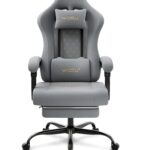 Chaise Gaming Massante WOLTU GS08gr - Ergonomique avec Soutien Lombaire et Repose-Pieds