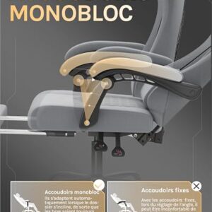Chaise Gaming Massante WOLTU GS08gr – Ergonomique avec Soutien Lombaire et Repose-Pieds