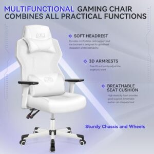 Chaise Gaming OneGame Ergonomique avec Accoudoirs 3D – 150KG, Blanc