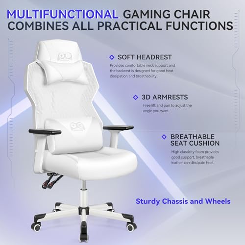 Chaise Gaming OneGame Ergonomique avec Accoudoirs 3D – 150KG, Blanc