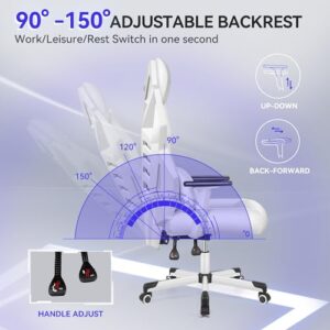 Chaise Gaming OneGame Ergonomique avec Accoudoirs 3D – 150KG, Blanc