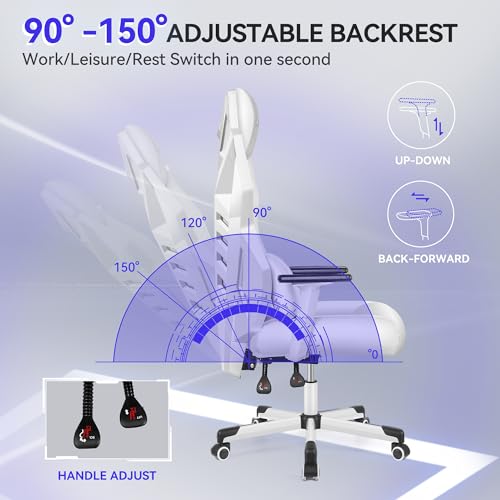 Chaise Gaming OneGame Ergonomique avec Accoudoirs 3D – 150KG, Blanc