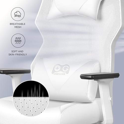 Chaise Gaming OneGame Ergonomique avec Accoudoirs 3D – 150KG, Blanc