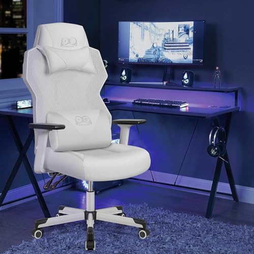 Chaise Gaming OneGame Ergonomique avec Accoudoirs 3D – 150KG, Blanc