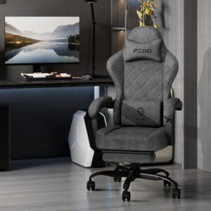 Chaise Gaming PZDO Ergonomique avec Repose-Pieds et Tissu High-Tech Noir
