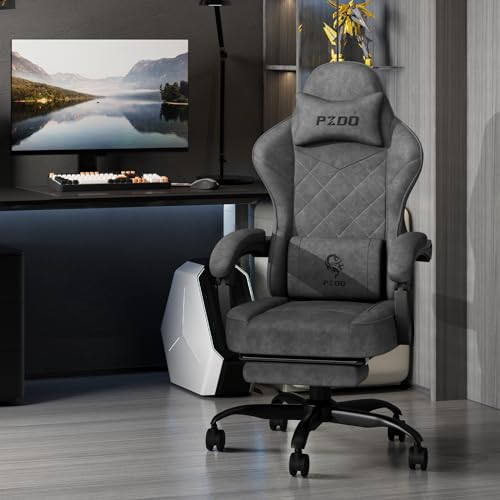 Chaise Gaming PZDO Ergonomique avec Repose-Pieds et Tissu High-Tech Noir