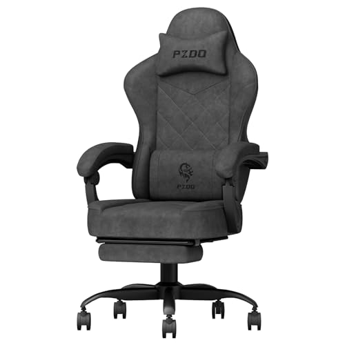 Chaise Gaming PZDO Ergonomique avec Repose-Pieds et Tissu High-Tech Noir