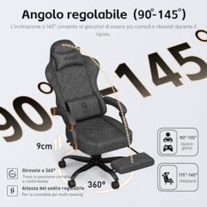 Chaise Gaming PZDO Ergonomique avec Repose-Pieds et Tissu High-Tech Noir