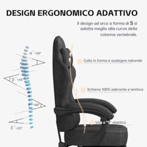 Chaise Gaming PZDO Ergonomique avec Repose-Pieds et Tissu High-Tech Noir