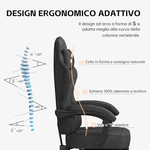 Chaise Gaming PZDO Ergonomique avec Repose-Pieds et Tissu High-Tech Noir