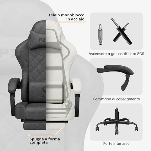 Chaise Gaming PZDO Ergonomique avec Repose-Pieds et Tissu High-Tech Noir