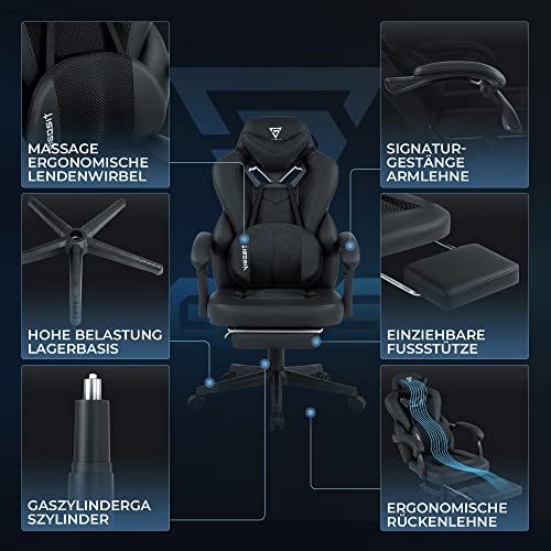 Chaise Gaming Pro Vigosit – Fauteuil Ergonomique Noir avec Accoudoirs et Repose-Pieds