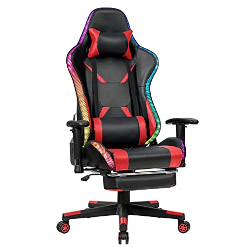 Chaise Gaming RELAX4LIFE LED Télécommandée, Dossier Inclinable et Accoudoirs Réglables