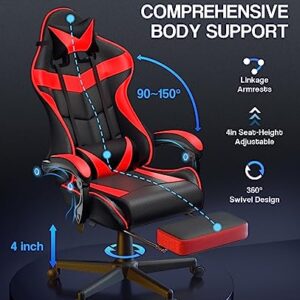 Chaise Gaming Racing Massante Soontrans avec Soutien Lombaire et Appui-tête (Rouge)
