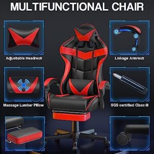 Chaise Gaming Racing Massante Soontrans avec Soutien Lombaire et Appui-tête (Rouge)