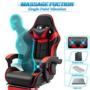 Chaise Gaming Racing Massante Soontrans avec Soutien Lombaire et Appui-tête (Rouge)