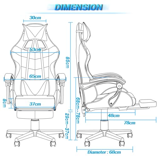 Chaise Gaming Racing Massante Soontrans avec Soutien Lombaire et Appui-tête (Rouge)