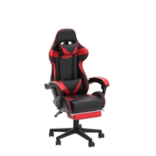 Chaise Gaming Racing Massante Soontrans avec Soutien Lombaire et Appui-tête (Rouge)
