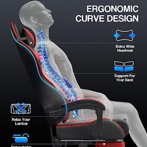 Chaise Gaming Racing Massante Soontrans avec Soutien Lombaire et Appui-tête (Rouge)