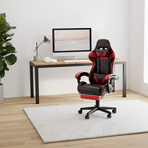 Chaise Gaming Racing Massante Soontrans avec Soutien Lombaire et Appui-tête (Rouge)