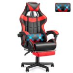 Chaise Gaming Racing Massante Soontrans avec Soutien Lombaire et Appui-tête (Rouge)