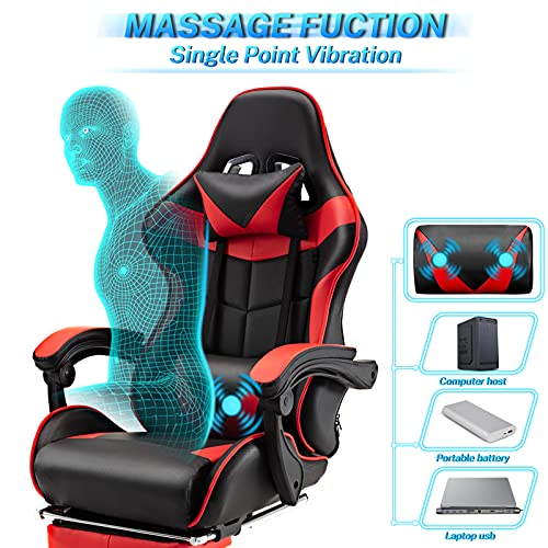 Chaise Gaming Racing Massante Soontrans avec Soutien Lombaire et Appui-tête (Rouge)