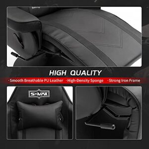 Chaise Gaming S*MAX Cuir PU avec Dossier Haut et Repose-Pieds réglable