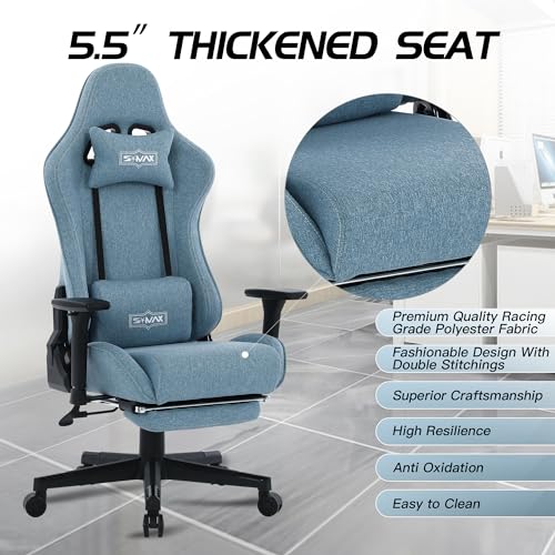 Chaise Gaming S*MAX Ergonomique avec Repose-Pieds et Accoudoirs 3D Bleu
