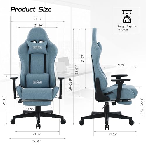 Chaise Gaming S*MAX Ergonomique avec Repose-Pieds et Accoudoirs 3D Bleu