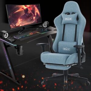 Chaise Gaming S*MAX Ergonomique avec Repose-Pieds et Accoudoirs 3D Bleu