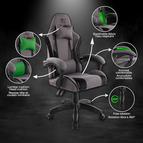 Chaise Gaming Spirit Of Gamer Arena, Tissu Micro-Fibre, Inclinable 90°-130°