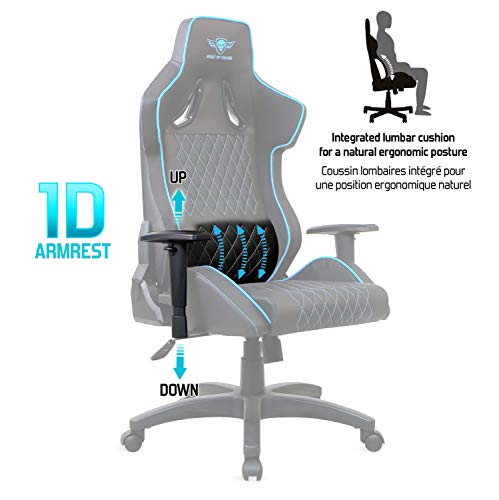 Chaise Gaming Spirit Of Gamer Néon Series Ergonomique Bleu avec Accoudoirs et Coussin Lombaire