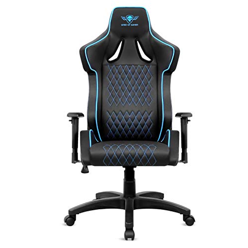 Chaise Gaming Spirit Of Gamer Néon Series Ergonomique Bleu avec Accoudoirs et Coussin Lombaire
