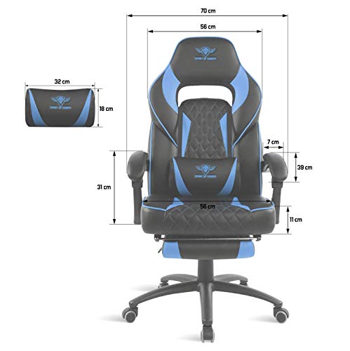 Chaise Gaming Spirit of Gamer Mustang Série – Inclinable, Repose Pieds, Bleu