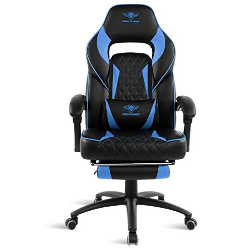 Chaise Gaming Spirit of Gamer Mustang Série – Inclinable, Repose Pieds, Bleu