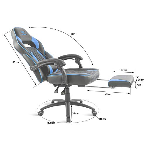 Chaise Gaming Spirit of Gamer Mustang Série – Inclinable, Repose Pieds, Bleu