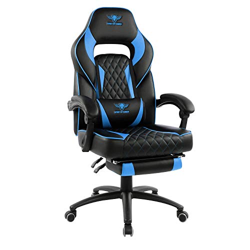 Chaise Gaming Spirit of Gamer Mustang Série – Inclinable, Repose Pieds, Bleu