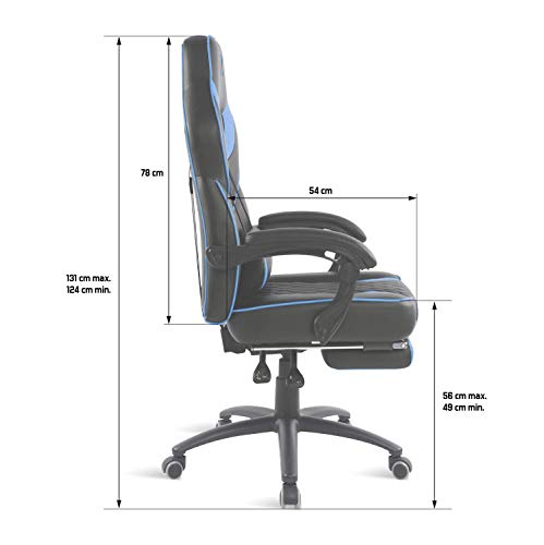 Chaise Gaming Spirit of Gamer Mustang Série – Inclinable, Repose Pieds, Bleu