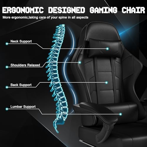 Chaise Gaming TRIUMPHKEY Ergonomique avec Massage, Réglable et Repose-Pieds
