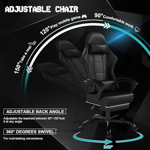 Chaise Gaming TRIUMPHKEY Ergonomique avec Massage, Réglable et Repose-Pieds
