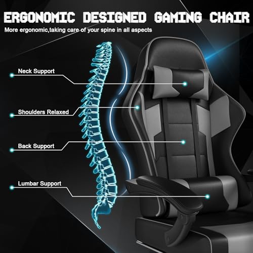 Chaise Gaming TRIUMPKEY Ergonomique avec Massage, Repose-Pieds et Support Lombaire