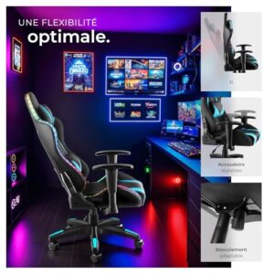 Chaise Gaming TecTake® Ergonomique avec Massage et LED – Fauteuil Bureau