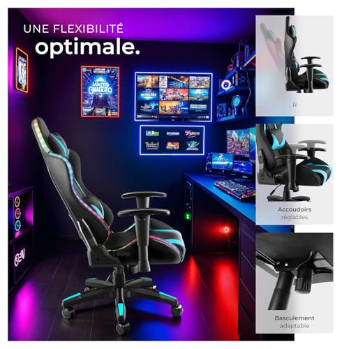 Chaise Gaming TecTake® Ergonomique avec Massage et LED – Fauteuil Bureau
