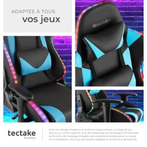 Chaise Gaming TecTake® Ergonomique avec Massage et LED – Fauteuil Bureau