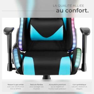 Chaise Gaming TecTake® Ergonomique avec Massage et LED – Fauteuil Bureau