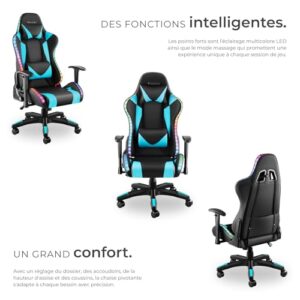 Chaise Gaming TecTake® Ergonomique avec Massage et LED – Fauteuil Bureau