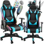 Chaise Gaming TecTake® Ergonomique avec Massage et LED - Fauteuil Bureau